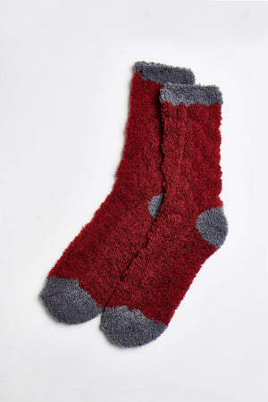 Ellie Fuzzy Socks in Red-Grey - ALAMAE