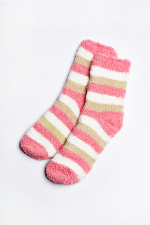Frankie Fuzzy Striped Socks in Pink-White-Peach - ALAMAE